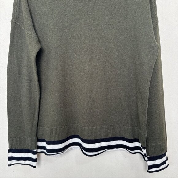 Lisa Todd Womens Small Cashmere Crew Neck Striped Dark Green Sweater - Picture 5 of 15